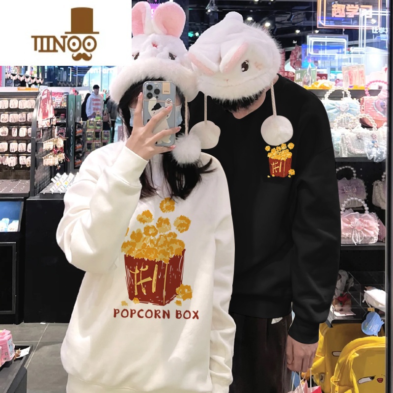 YANXU情侣装连帽卫衣女款oversize设计感小众别致独特表情男外套高清大图