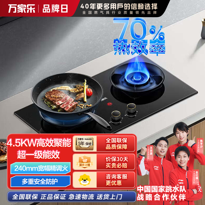 万家乐 燃气灶AY6 全进风双灶 台式嵌入式两用大火力灶具一级能效 开孔尺寸可调节 4.5kw猛火 液化气