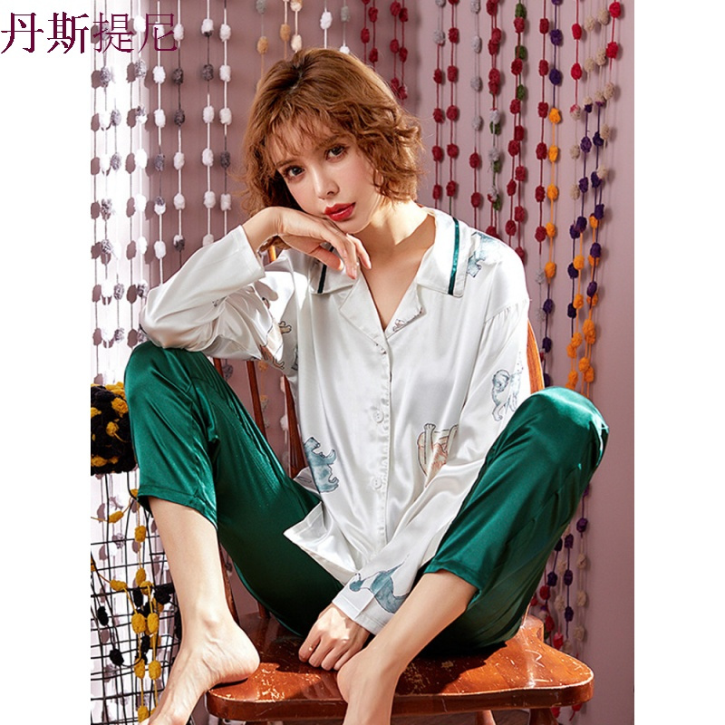 夏季新款睡衣女短袖仿真丝绸春秋长袖家居服韩版清新冰丝两件套装
