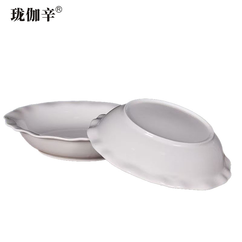 珑伽辛 白色陶瓷荷口碗酸菜鱼碗 9英寸/个高清大图