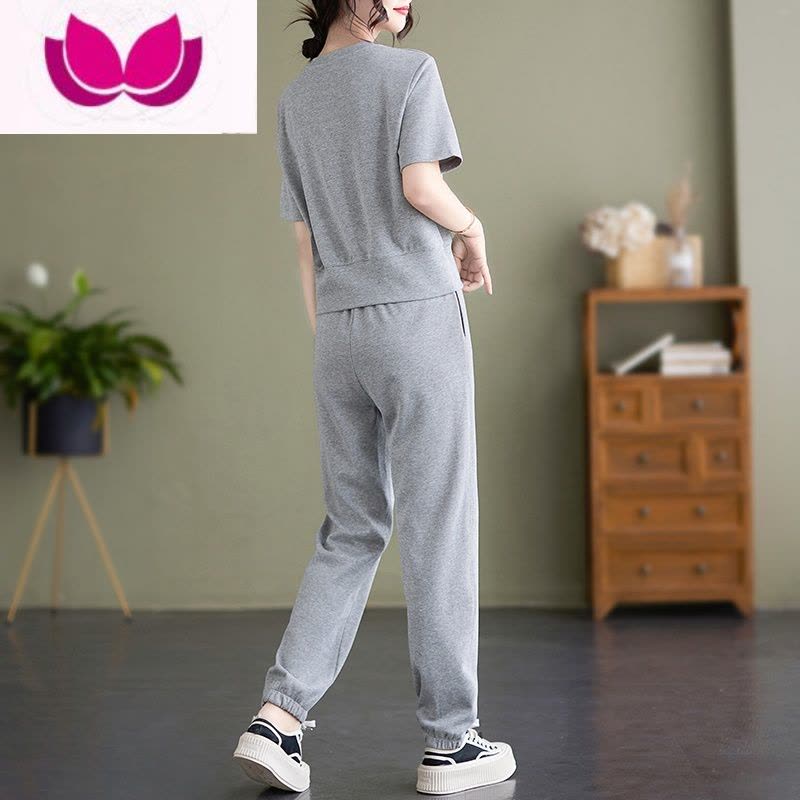 七斓运动服套装女夏2023新款大码宽松时尚短袖休闲跑步洋气套图片