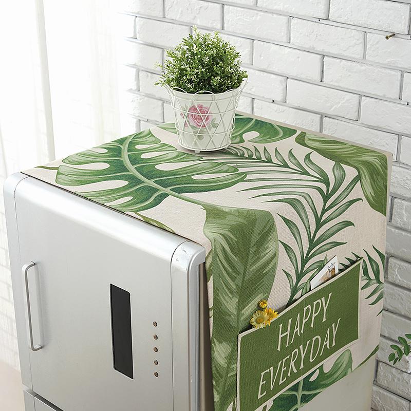家柏饰(CORATED)北欧风格滚筒洗衣机罩盖布单开双开冰箱盖巾防尘罩棉麻布艺 龟背叶 中号冰箱盖巾(60*150cm)高清大图