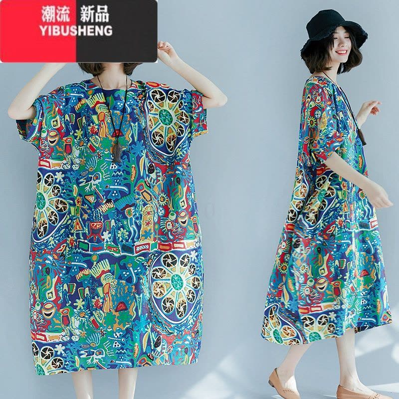 YIBUSHENG适合胖女人穿的连衣裙遮肚子显瘦大码女装200斤胖妹妹民族风长裙图片