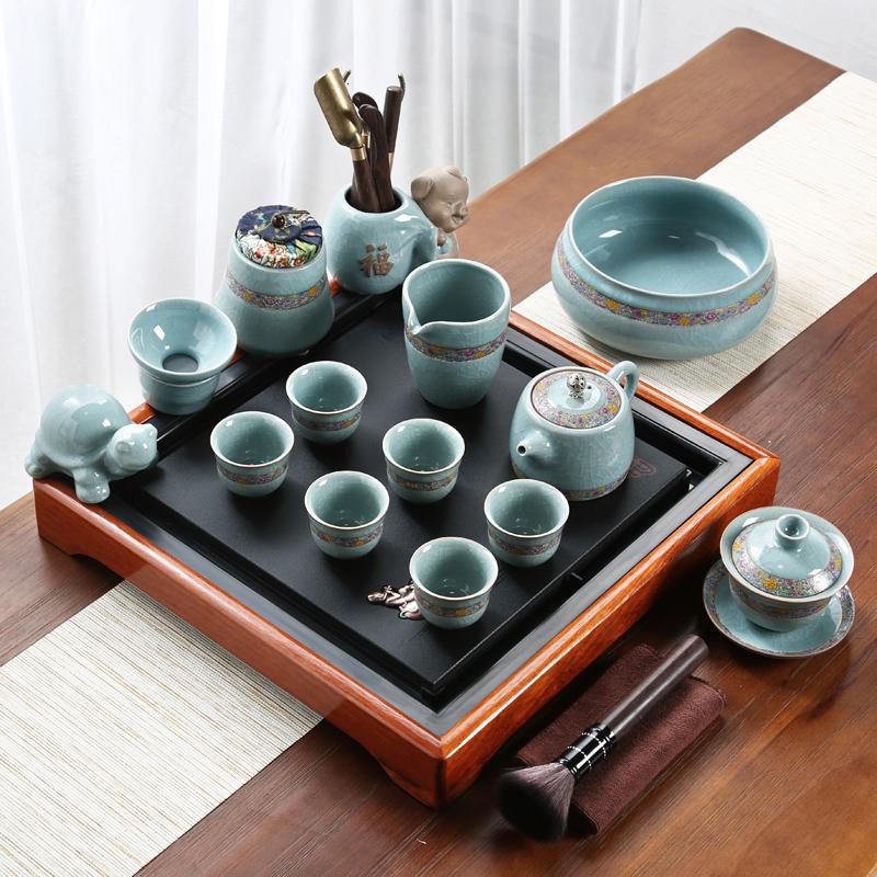家柏饰(CORATED)小型茶盘小茶台茶托实木乌金石哥窑功夫茶具套装家用简约泡茶高清大图