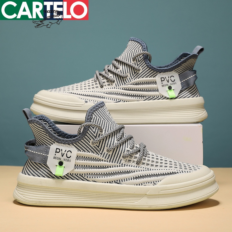 专柜同款卡帝乐鳄鱼cartelo新款舒适飞织透气男士休闲鞋男鞋潮鞋板鞋