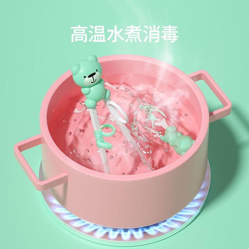 儿童筷子训练筷练习筷宝宝学习筷婴儿勺辅食勺宝宝餐具|苹果绿 橙子筷叉勺3件套