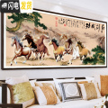 三维工匠八骏图十字绣线绣新款山水风景国画马到成功八匹马迎客松满绣办公 『棉线』150×65厘米三股绣（偏格包退免费补线）