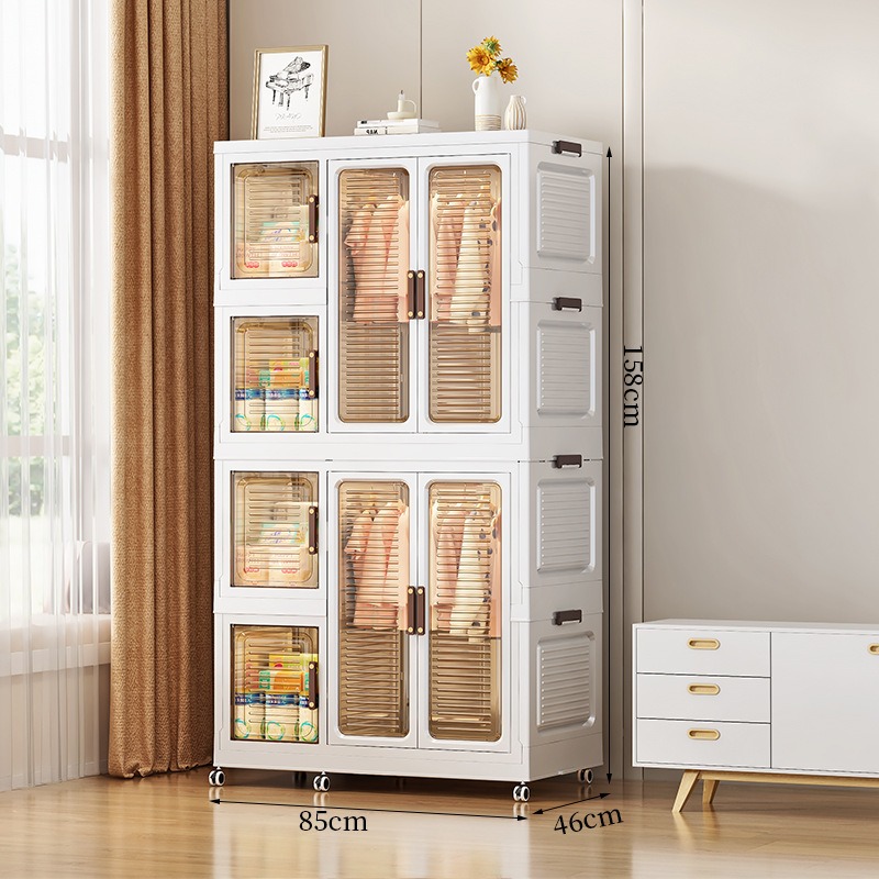 华普思卧室免安装折叠衣物收纳柜 多层双开门宝宝衣柜 挂衣整理衣柜三门衣柜两大(85*46*158CM)多层
