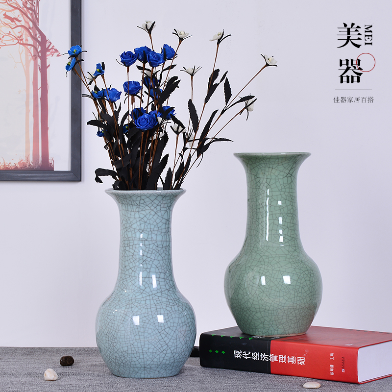 陶瓷官窑落地大花瓶哥窑瓷器客厅玄关家居装饰中式摆件设哥窑花瓶 2号青色中等图片 高清实拍大图 苏宁易购