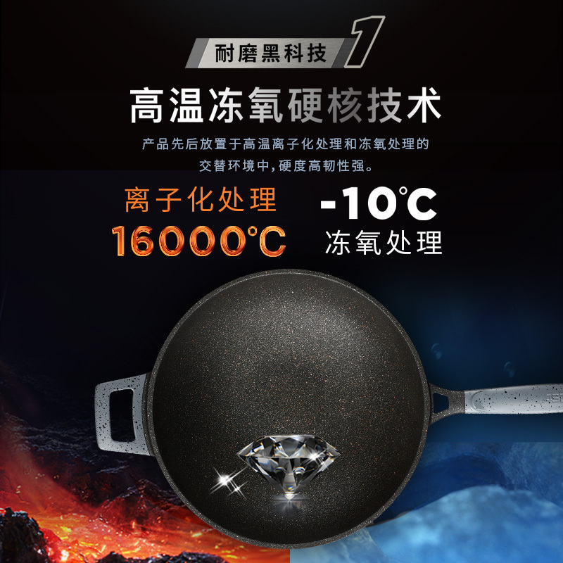 爱仕达不粘锅炒锅 无烟钛熔射金刚旋风炒菜锅32CM煤燃气明火电磁炉通用CL32F1Q-GY(灰色)