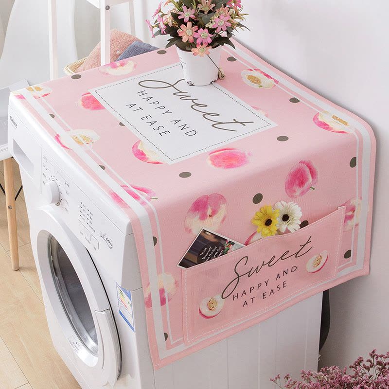 北欧简约洗衣机防水盖布单开双开门冰箱防尘罩棉麻盖巾微波炉防尘|清新蓝莓 65X180双开门冰箱专用图片