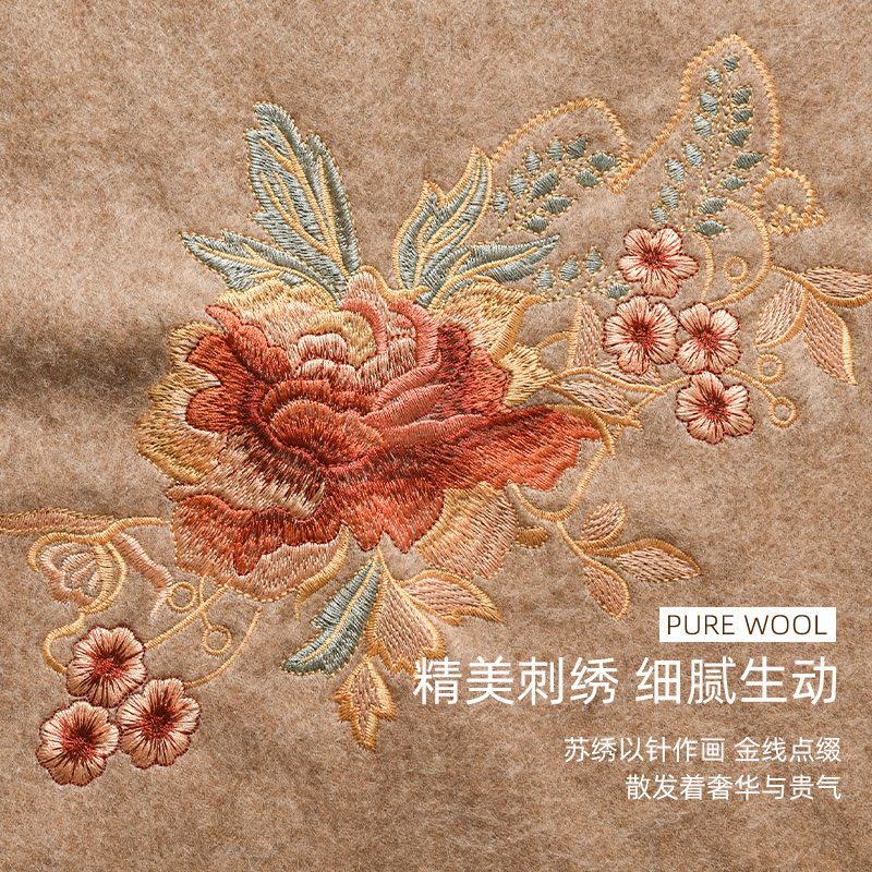 恒源祥春秋冬季送妈妈羊毛围巾高端生日礼物旗袍羊绒披肩保暖围脖图片
