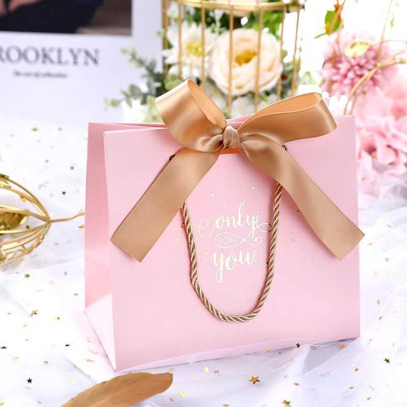 手提小礼袋圣诞节糖果袋订婚用品备必品粉理石灰色丝带小号手提袋10个