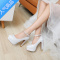SUNTEK法式白色主婚纱婚鞋器松糕鞋厚底小个子超高跟不累脚防水台结婚