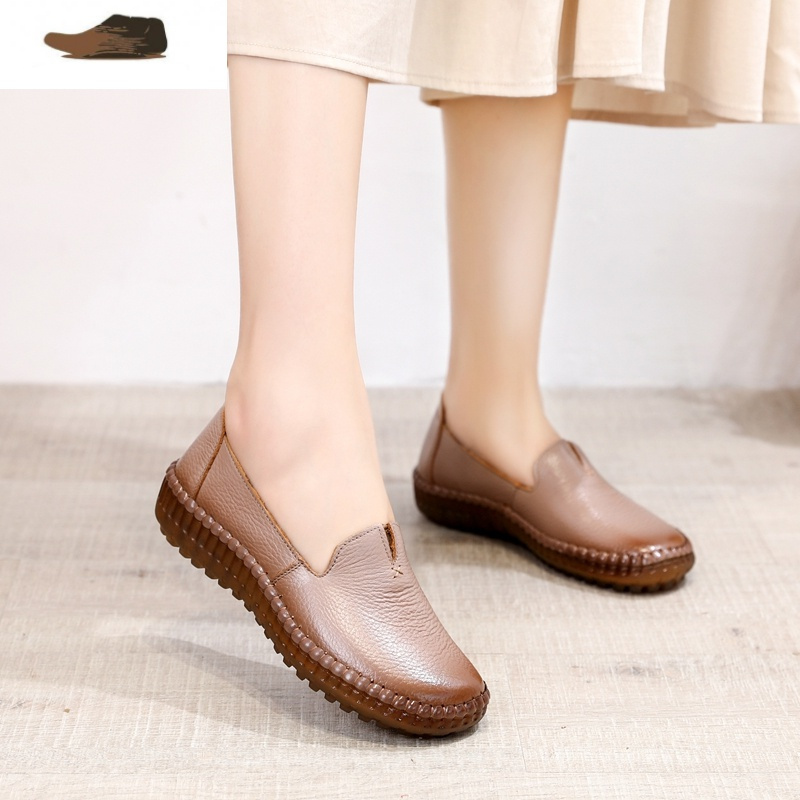ideamini皮妈妈鞋软皮鞋春秋款牛筋底中老年人平底单鞋软底女舒适奶奶