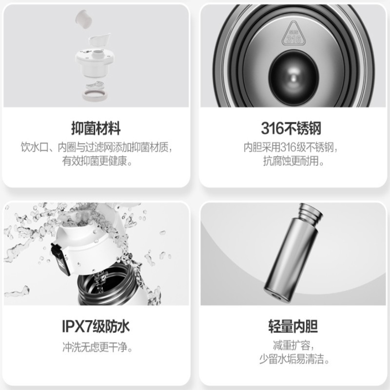 华为智选(HUAWEI )智能保温杯450ML茶水分离水杯子316不锈钢男女茶杯哈尔斯 白色