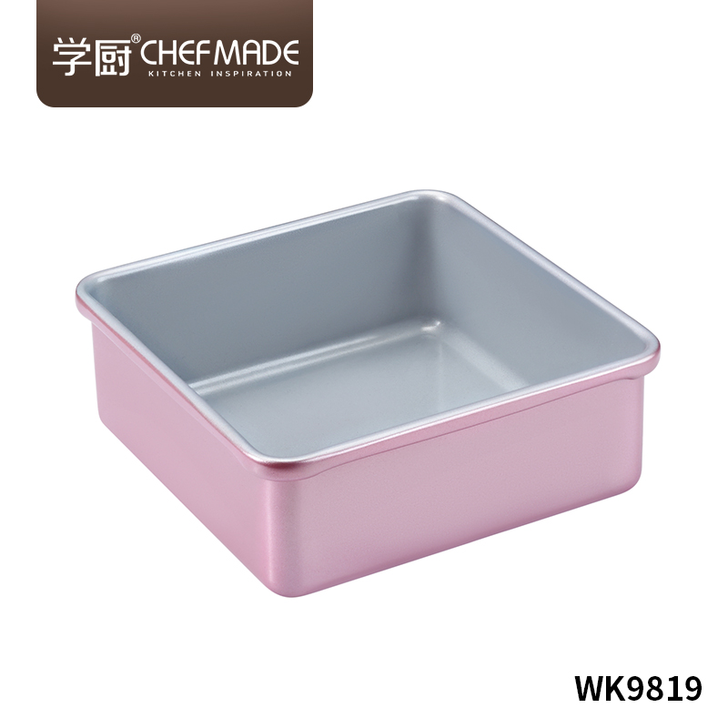 学厨8寸正方形加高古早蛋糕烤盘模具21.9*21.9*8cm玫瑰金不粘月饼面包饼干曲奇蛋挞家用烤箱烘焙模具 WK9819