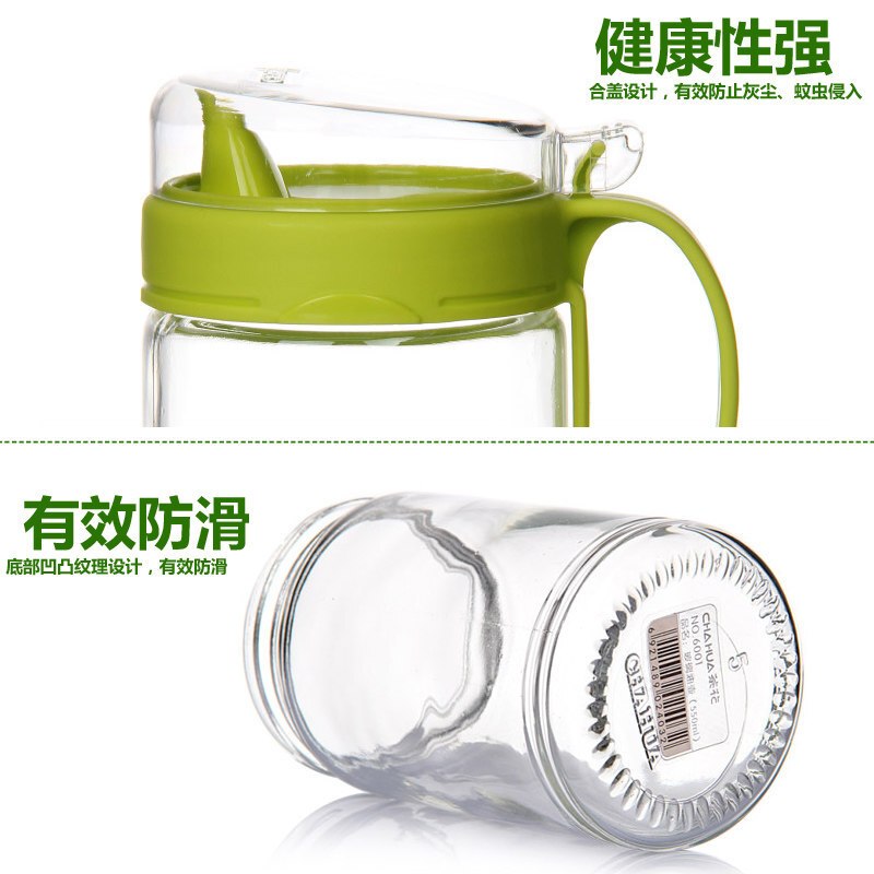茶花油壶玻璃防漏厨房用品塑料油罐酱油瓶醋瓶醋壶大号油瓶6001 湖蓝色 550ML玻璃瓶身