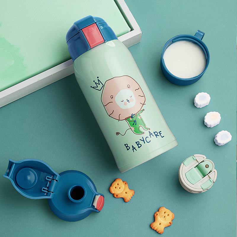 babycare儿童保温杯316 婴儿宝宝学饮杯带吸管水杯防摔幼儿园水壶 晨嗬绿 2960