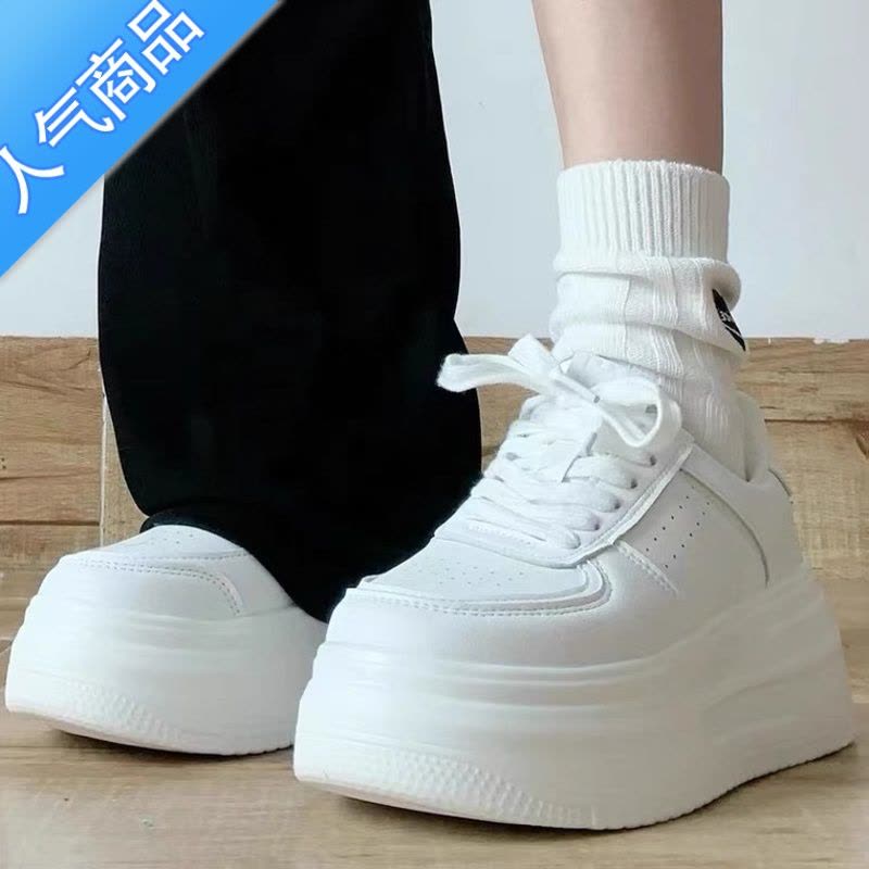 SUNTEK厚底松糕鞋子女2023年新款春夏季学生增高透气小白鞋运动休闲板鞋图片