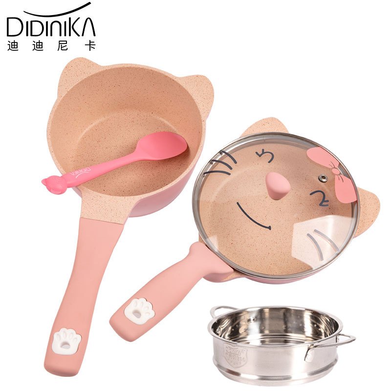 韩国迪迪尼卡（Didinika）宝宝辅食锅婴儿守护猫奶锅小锅平底锅煎锅炒锅麦饭石不粘锅煮面热牛奶锅