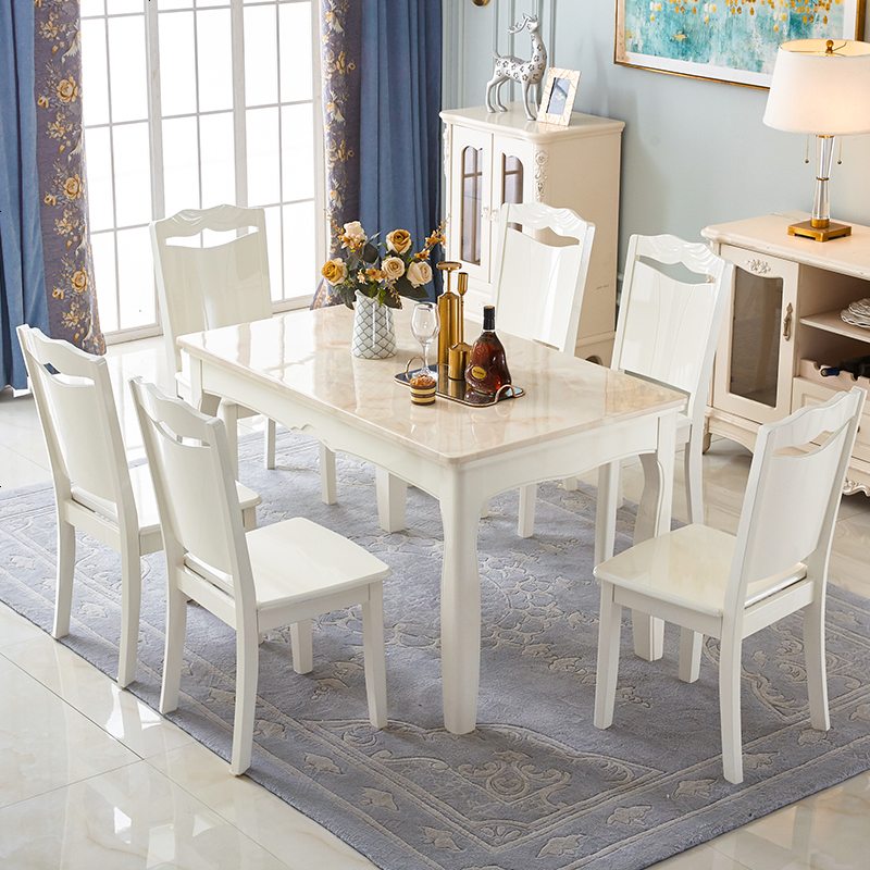 欧式餐桌椅组合大理石小户型长方形家用现代简约饭桌实木简欧餐桌高清大图