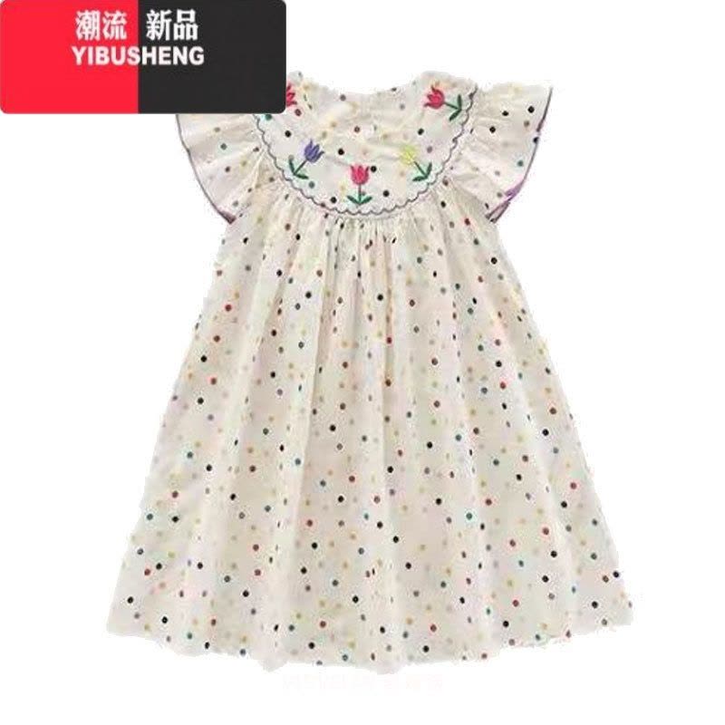 YIBUSHENG多巴胺穿搭波点小飞袖连衣裙女新款2024学院风刺绣宽松显瘦娃娃裙图片