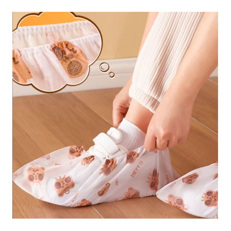 一次性鞋套无纺布加厚防尘防滑耐磨塑料PE家居室内外防水鞋套-无纺布款粉红400g（一百只装）;鞋套