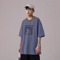 ARTSMAN 2021夏季新款卡通印花短袖T恤情侣韩版潮流宽松五分袖男 雾霾蓝 M