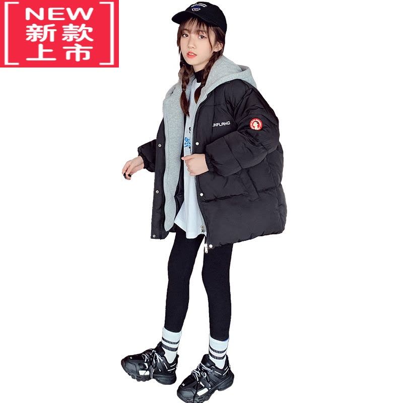 可莉允女童羽绒服2022新款洋气儿童假两件棉服冬装女孩加厚连帽棉衣外套图片