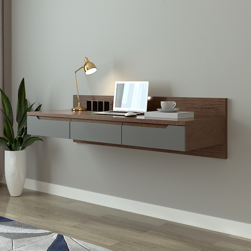 北欧现代简约台式电脑桌书柜书架一体组合壁挂式墙上书桌学习桌视频