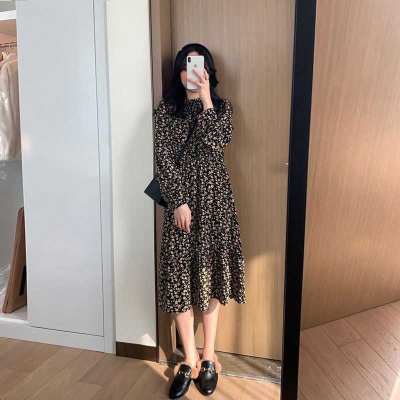 艳如飞新款温柔风小清新内搭长裙女炸街打底碎花连衣裙子150小个子春款连衣裙
