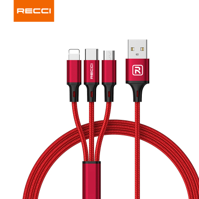 锐思(Recci)RCS-D120 速风试管充电线一拖三汽车手机充电器三合一苹果Type-C安卓通用充电数据线 红色