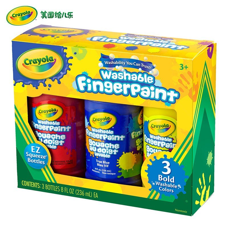 绘儿乐crayola 颜料3色可水洗手指画儿童学生安全涂鸦绘画55-1310