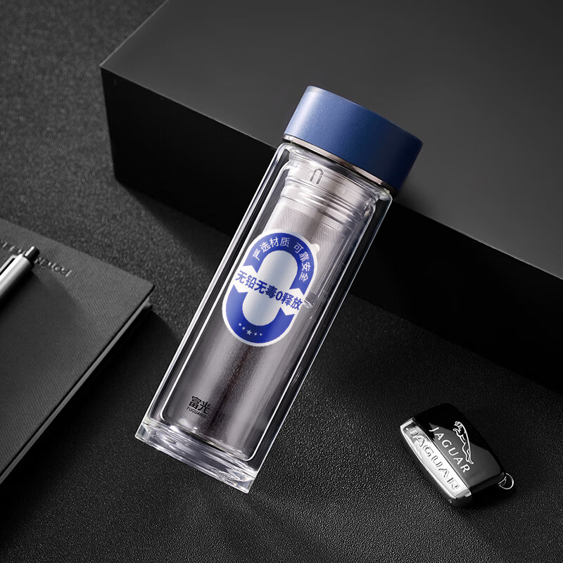 富光(FUGUANG)精工耐温玻璃杯 男女士泡茶杯 蓝色G2422-SH-330 蓝色