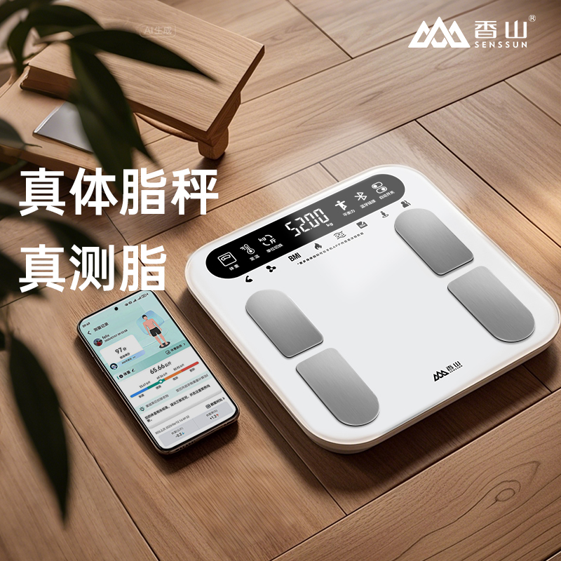 香山电子秤体重秤家用体脂秤充电智能测脂减肥专用精准人体秤小型高清大图