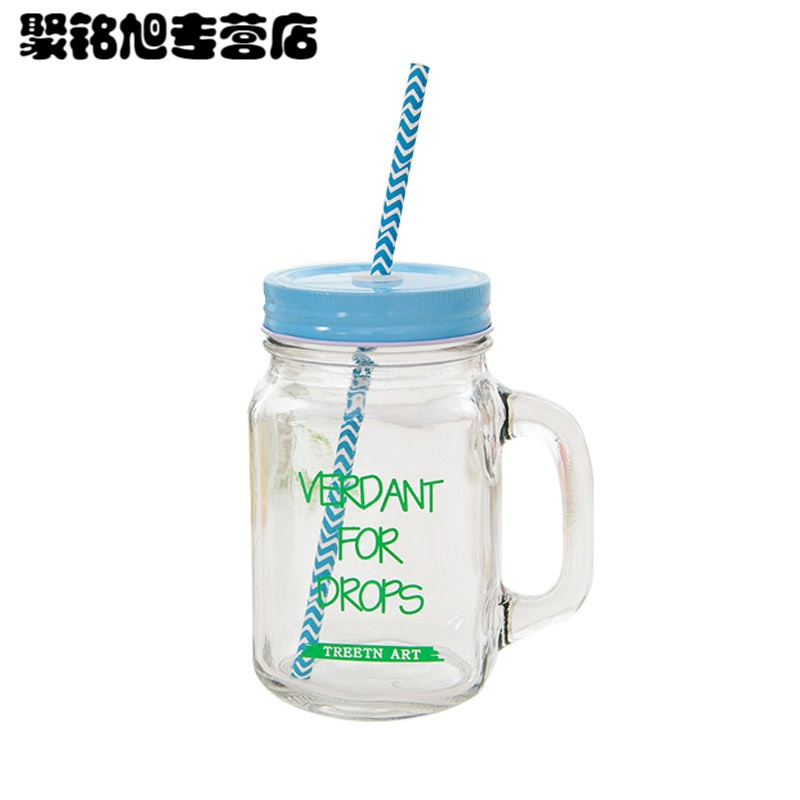 创意吸管梅森杯个性情侣彩色柠檬果汁饮料玻璃水杯带盖公鸡杯水杯水具梅森杯罐家居生活日用器皿水具水杯