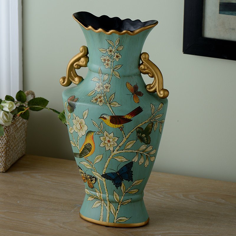 美式陶瓷花瓶花艺套装摆件家居装饰花仿真花假花工艺品摆设三维工匠