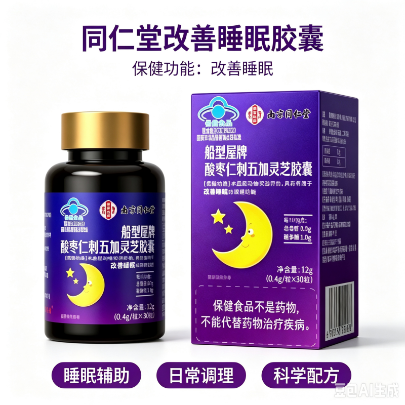 同仁堂 改善睡眠 酸枣仁刺五加灵芝胶囊安享入眠好睡眠片蓝帽子保健正品官方旗舰店高清大图