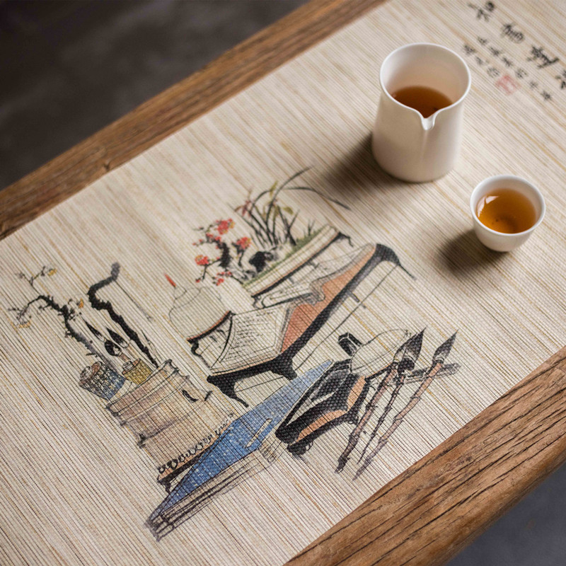 美帮汇吸水强手绘纸编桌旗纸纤维中式国画水墨茶艺干泡茶席布垫茶帘茶垫高清大图