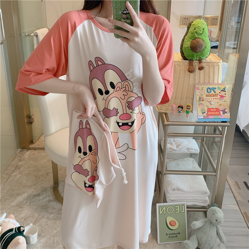 睡裙女夏莫代尔中长款睡裙大码女款布袋睡裙夏少女学生纯棉家居服