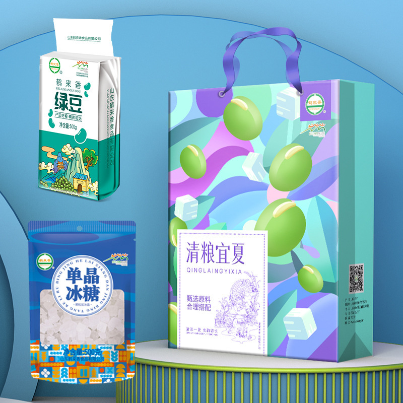 鹤来香 笨易煮新货农家五谷杂粮粗粮冰沙未脱皮绿豆明绿豆 1kg(手提袋+绿豆500g+冰糖500g)