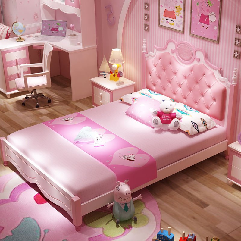 闪电客儿童床女孩公主床二胎床女童粉色单人床儿童房卧室家具套装组合