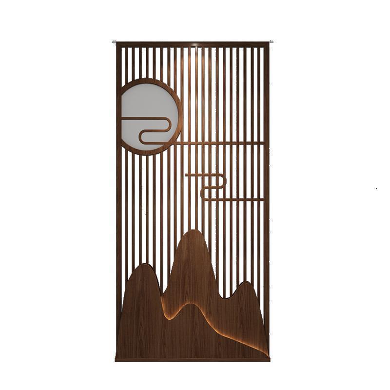 新中式实木屏风隔断玄关客厅分隔座屏入户遮挡镂空纱屏灯带小户型 胡桃木120*240(不含灯) 整装