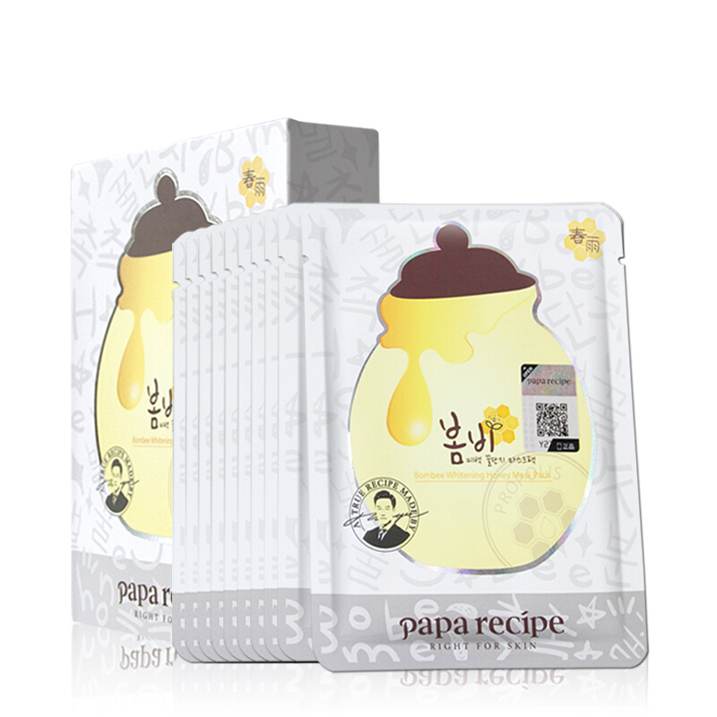 [韩国原装进口]春雨(papa recipe)春雨蜂蜜面膜贴女男士孕妇可用 蜂蜜蜗牛白花皙白面膜 25gX10片