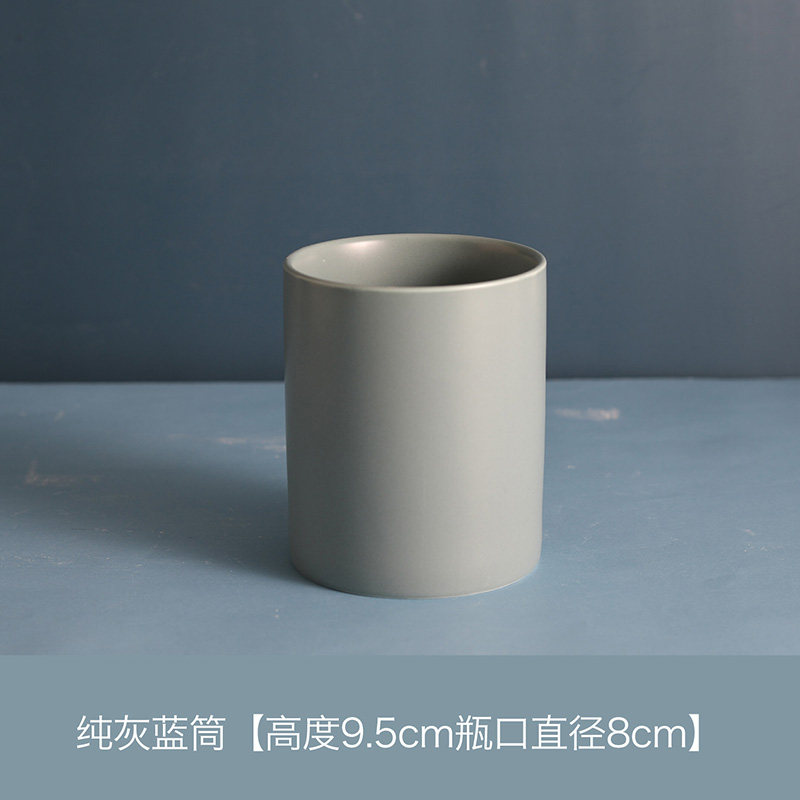 尼克鹿小清新笔筒桶 陶瓷化妆刷筒化妆刷桶桌面眼线笔眉笔收纳筒 三维工匠 纯灰蓝筒高清大图