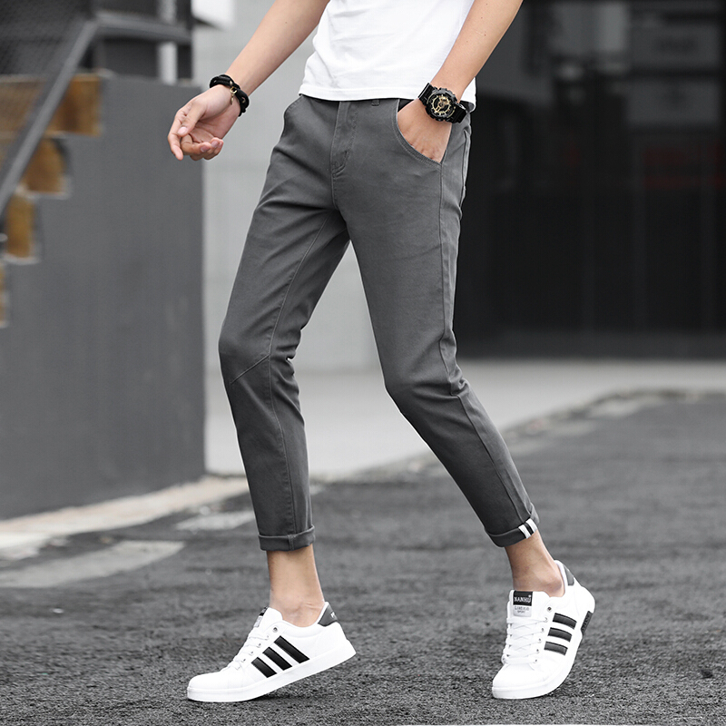 梵克公牛男士九分裤春季休闲裤修身帅气小脚裤青年9分裤子男裤