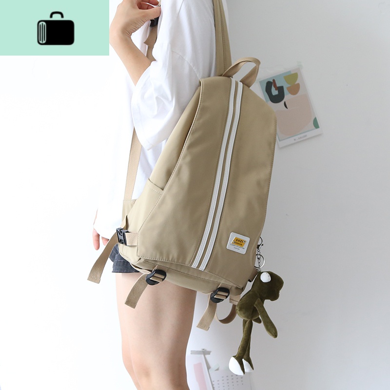 ins少女时尚个性书包女韩版高中生休闲双肩背包双肩包女2019新款NEW LAKE 卡其绿色+大眼蛙
