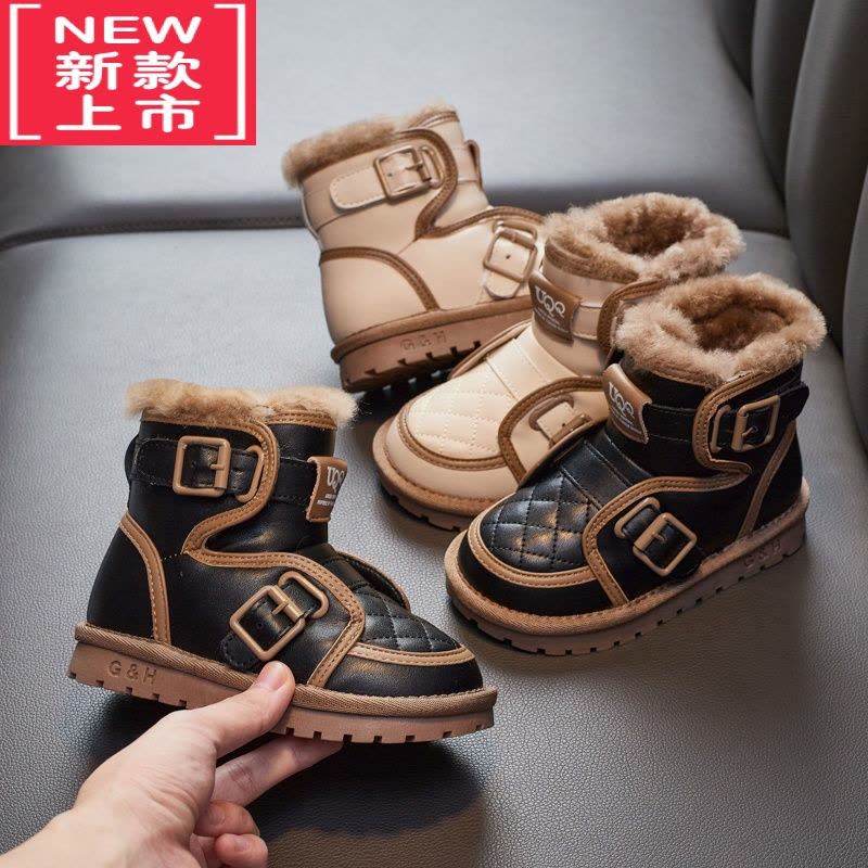 可莉允雪地靴女童一体棉靴儿童加绒加厚短靴男童中大童机车靴子图片