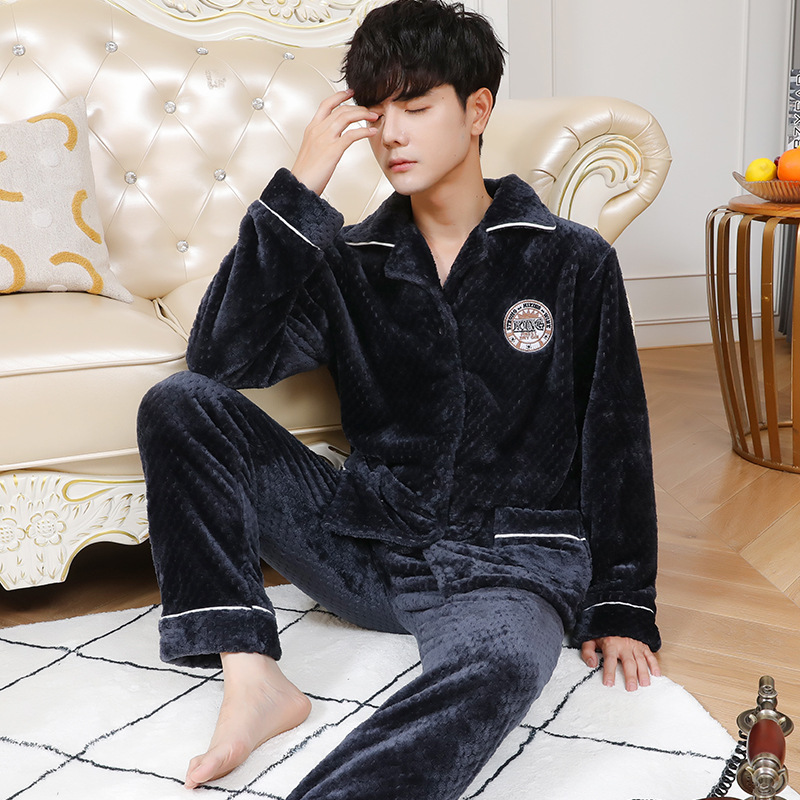 睡衣男款冬季加厚加绒保暖法兰绒套装春秋男士加大码珊瑚绒家居服莎丞
